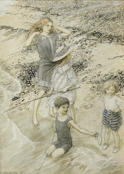 Four Children at the Seashore by Arthur Rackham